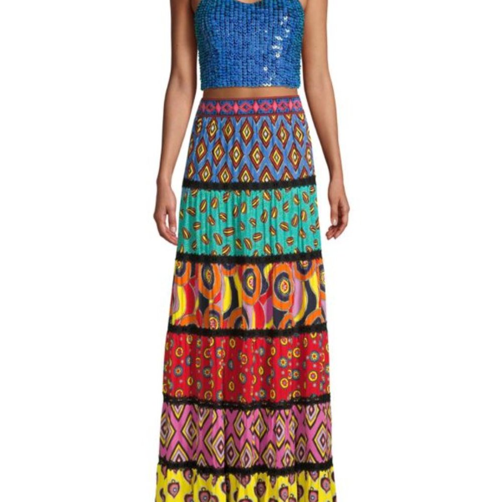 Alice & Olivia Maxi Full Tiered Multicolored Skirt